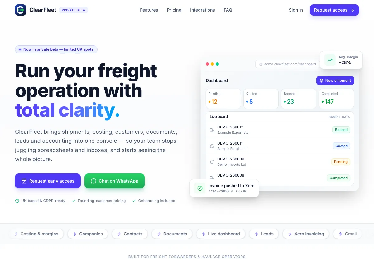ClearFleet website