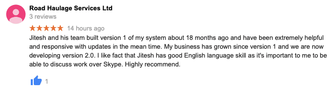 Google review from a JD Softvera client
