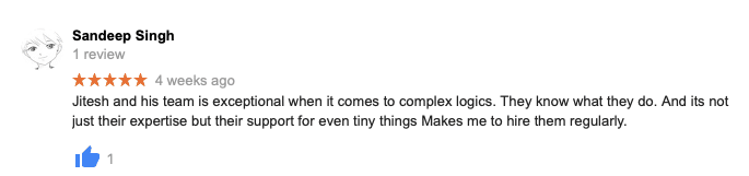 Google review from a JD Softvera client
